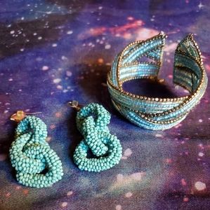 Blue Beaded Bracelet and Earring set.